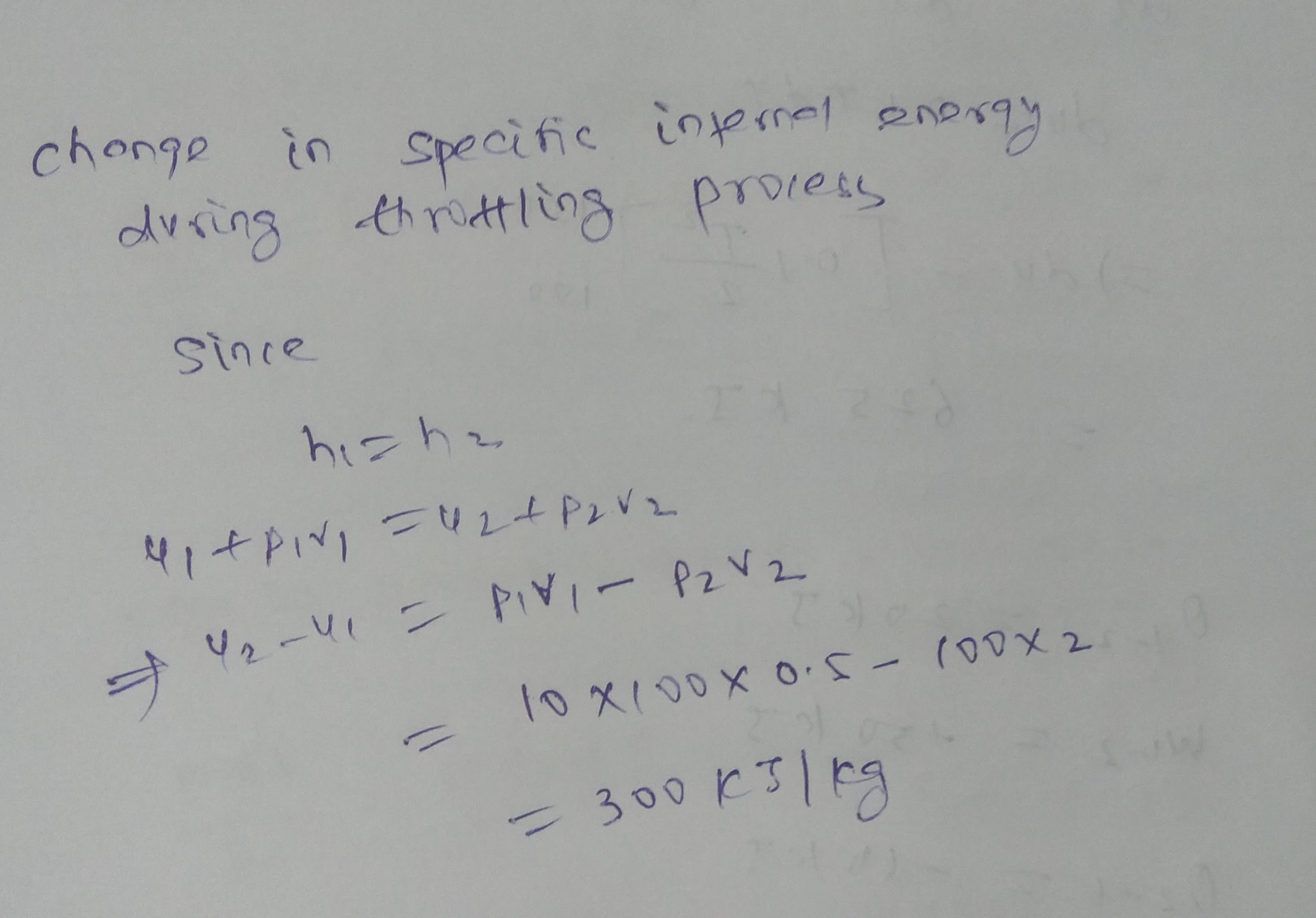 RE: What is the change in specific internal energy during the throttling process?